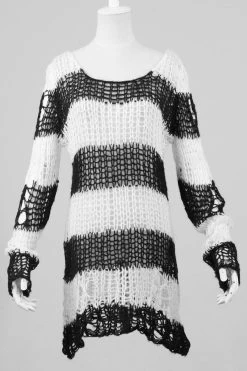 Punk Rave Damage Striped Sweater [Black/White] -Alchemy Store 032