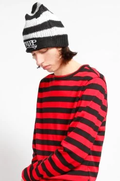 Tripp NYC Stripe Beanie [WHITE/BLACK] -Alchemy Store Black And WHite Beanie