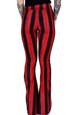 Distressed Striped Hellz Bellz Bell Bottoms [BLACK/RED] -Alchemy Store Emo Valentines day Leggings