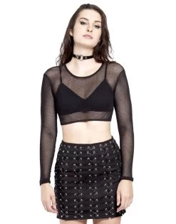 Tripp NYC Long Sleeve Crop Fishnet Top