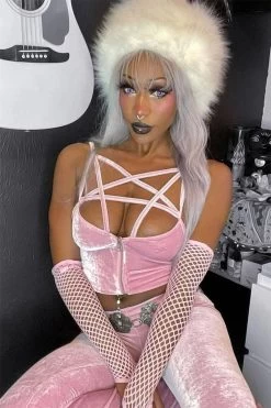 Possess Me Fishnet Gloves [PASTEL PINK] -Alchemy Store Goth Gloves