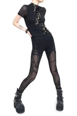 Victorian Charms Cut-Out Leggings -Alchemy Store Goth Mesh Leggings