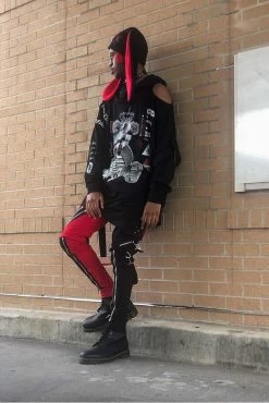 Tripp NYC Split Leg Bondage Pants [Black/Red] -Alchemy Store GrungeGoth