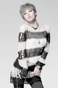 Punk Rave Damage Striped Sweater [Black/White] -Alchemy Store IMG 4767