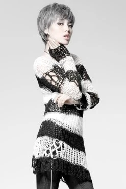 Punk Rave Damage Striped Sweater [Black/White] -Alchemy Store IMG 4774