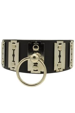 Razor Blade Bondage Black Leather Collar -Alchemy Store IMG 4917