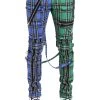 Tripp Split Leg Bondage Pants [Blue/Green Plaid] -Alchemy Store IS103MP BLUGRNPLD F