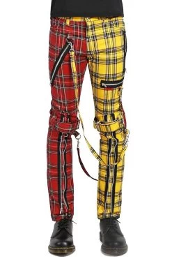 Tripp Split Leg Bondage Pants [Yellow/Red Plaid]