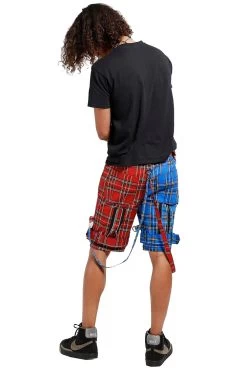 Tripp Split Bondage Shorts [Red/Blue Plaid] -Alchemy Store IS7173P REDBLUPLD FULL