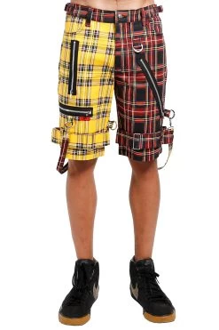 Tripp Split Bondage Shorts [Black/Yellow Plaid]