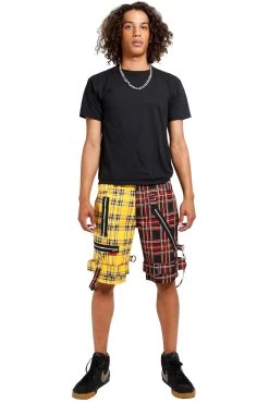 Tripp Split Bondage Shorts [Black/Yellow Plaid] -Alchemy Store IS7173P YELLBLKPLD FULL