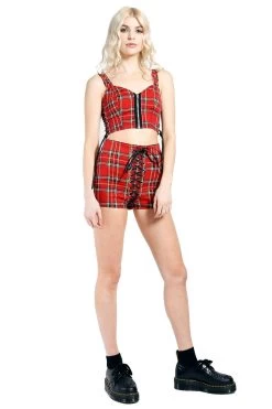 Tripp NYC High Waist Corset Shorts [Red Plaid] -Alchemy Store IS9456P REDPLD FL