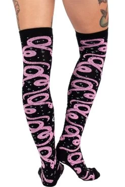 Mystical Pink Snake Thigh High Socks -Alchemy Store Pastel Goth Socks