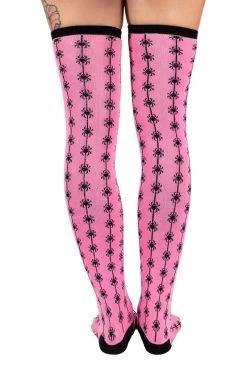 Pink Spider Thigh High Socks -Alchemy Store Pink Socks