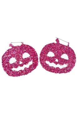Pink Glitter Pumpkin Hoop Earrings -Alchemy Store Pumpkin Earrings