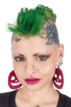 Pink Glitter Pumpkin Hoop Earrings -Alchemy Store Raver Girl Earrings