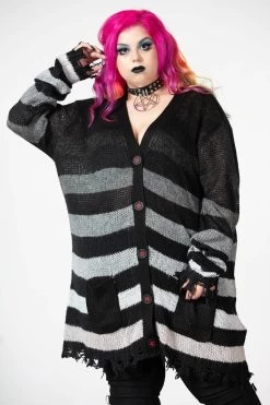 Stripe Of Evil Cardigan [UNISEX] -Alchemy Store STRIPE OF EVIL CARDIGAN PLUS W B
