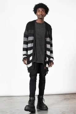 Stripe Of Evil Cardigan [UNISEX] -Alchemy Store STRIPE OF EVIL KNIT CARDIGAN M C