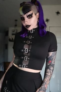 Winona Buckle Top -Alchemy Store Sexy Gothic Mesh Crop