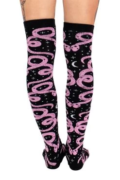 Mystical Pink Snake Thigh High Socks -Alchemy Store Snake Socks