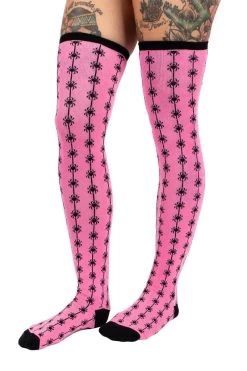 Pink Spider Thigh High Socks -Alchemy Store Spider Goth Socks