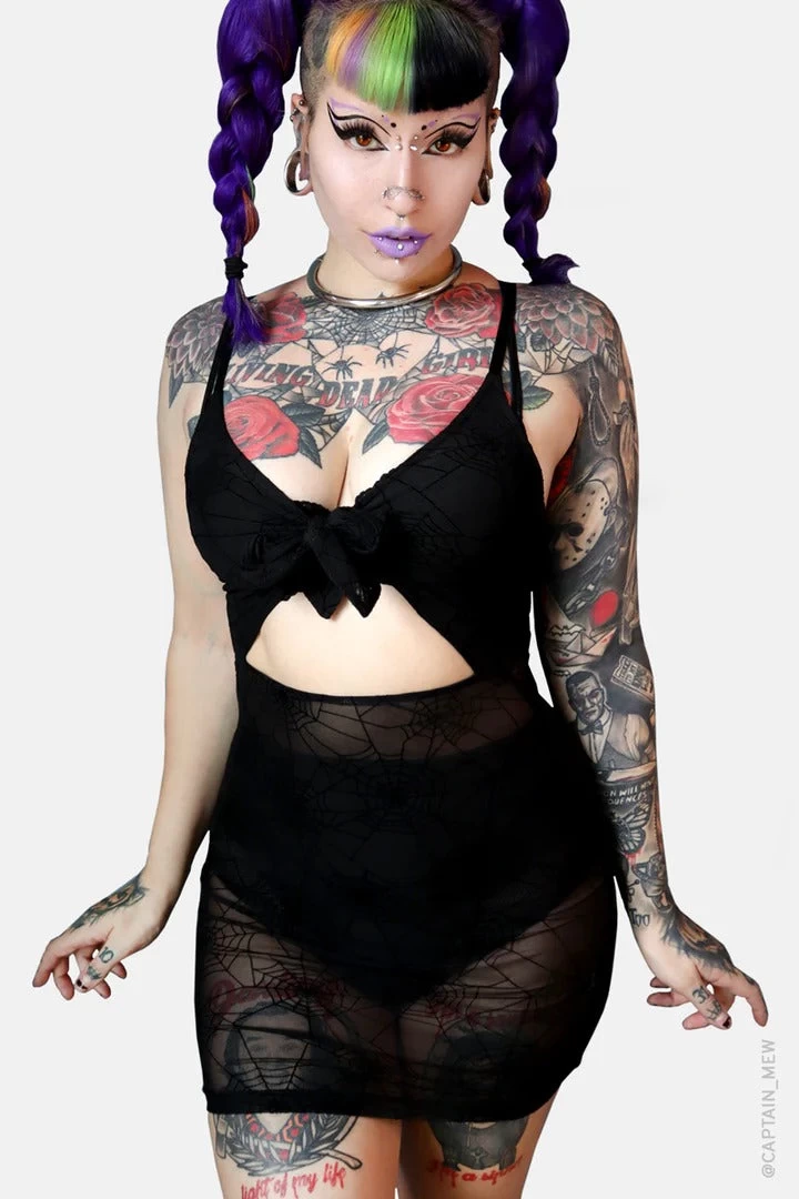 Spiderweb Mesh Front Tie Dress 3 Spiderweb Mesh Front Tie Dress