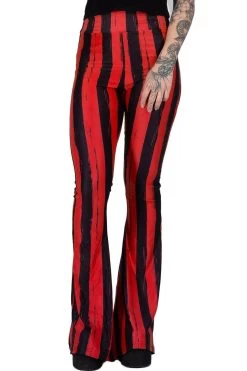 Distressed Striped Hellz Bellz Bell Bottoms [BLACK/RED]