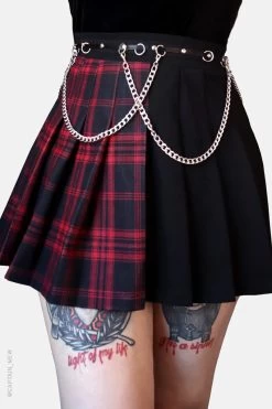 Tartan Pleated Chain Mini Skirt