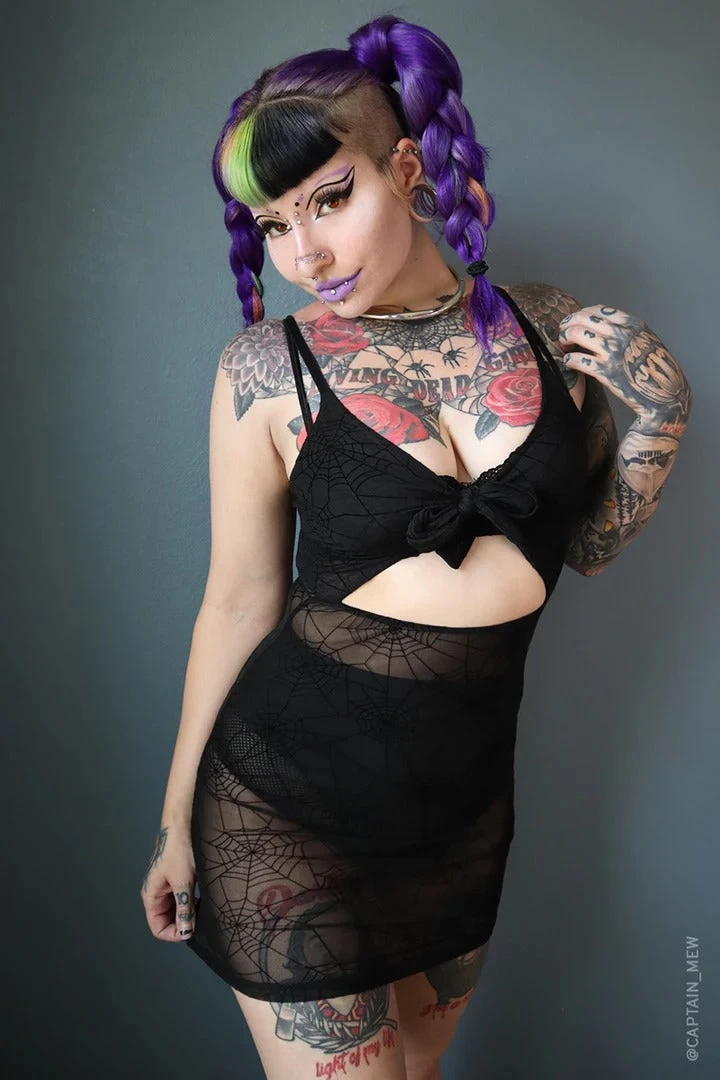 Spiderweb Mesh Front Tie Dress 6 Spiderweb Mesh Front Tie Dress - Image 4