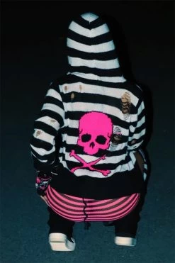 Pink Skull Striped Zip Up Cardigan Sweater -Alchemy Store ccc d0503c48 c752 4d5b 9058 7aa6e69fd54b