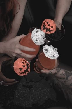 Spooky Cocktail Umbrellas [PUMPKIN] -Alchemy Store goth party favors