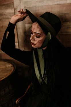 Veiled Hat [OLIVE GREEN] -Alchemy Store green gothic western hat