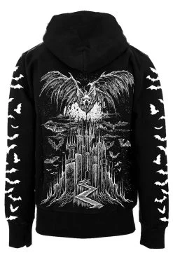 Vampire Castle Hoodie W/ Bat Sleeves [BLACK/WHITE]