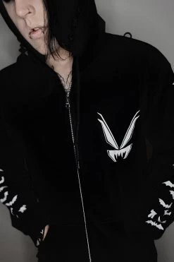 Vampire Castle Hoodie W/ Bat Sleeves [BLACK/WHITE] -Alchemy Store vfdsleees