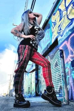 Tripp Split Leg Bondage Pants [Red/Black Plaid] -Alchemy Store womens gothic tripp pants