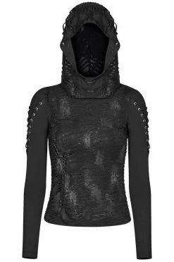 Warling Shredded Hooded Top -Alchemy Store womens punk hooded black top