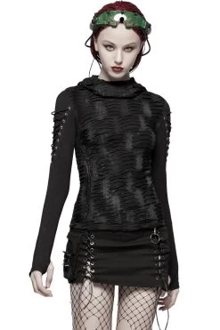 Warling Shredded Hooded Top -Alchemy Store womens sexy shredded shirt