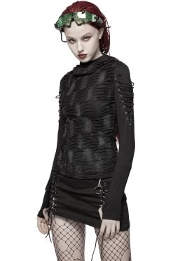 Warling Shredded Hooded Top -Alchemy Store womens shredded top